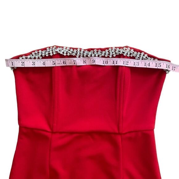 NEW Lulu’s | Feel the Beat Red Rhinestone Strapless Bodycon Mini Dress, Size M - Picture 10 of 15